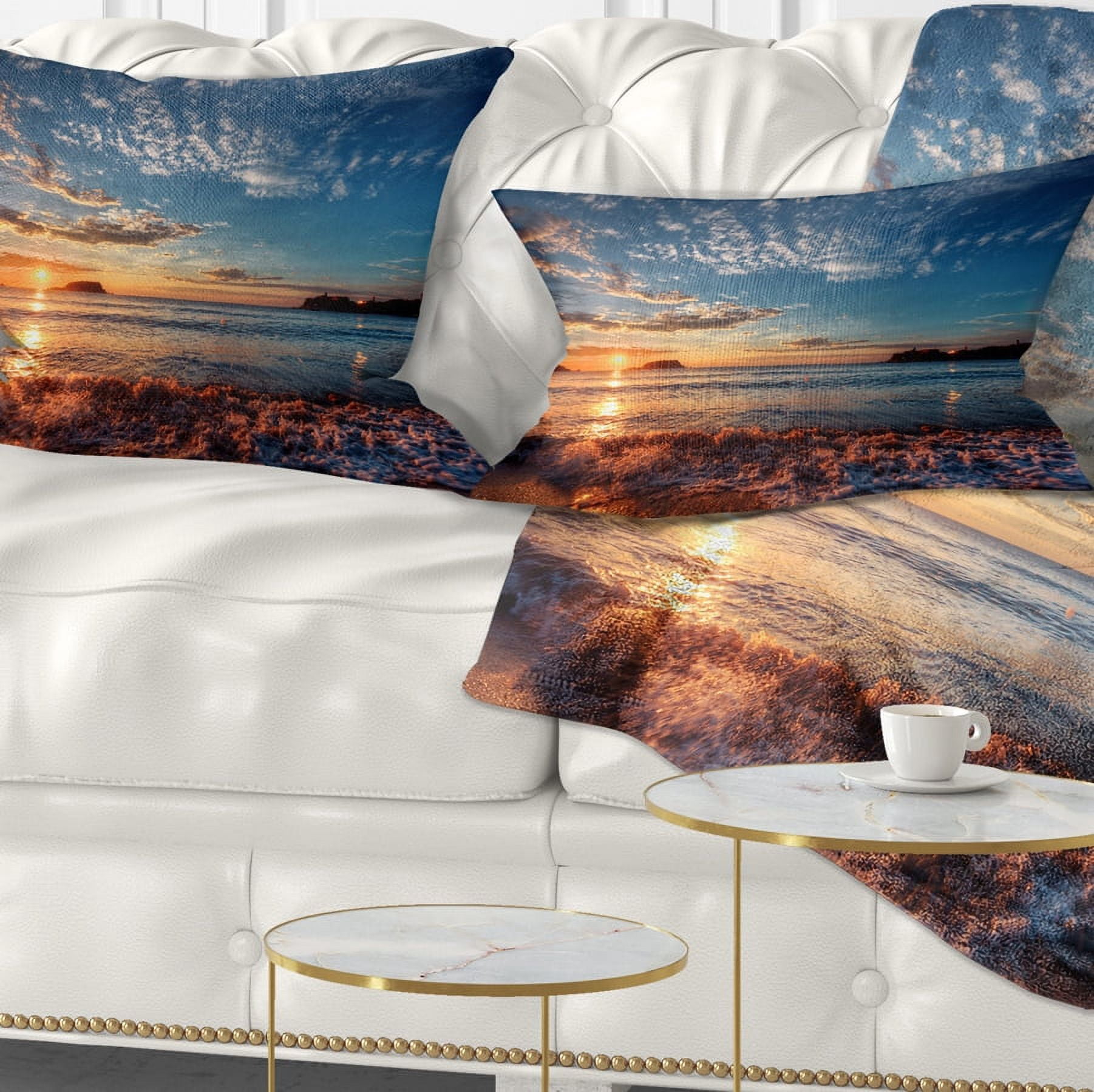 Designart Tranquil Beach and Whimsical Clouds - Seashore Photo Throw Pillow - 12x20