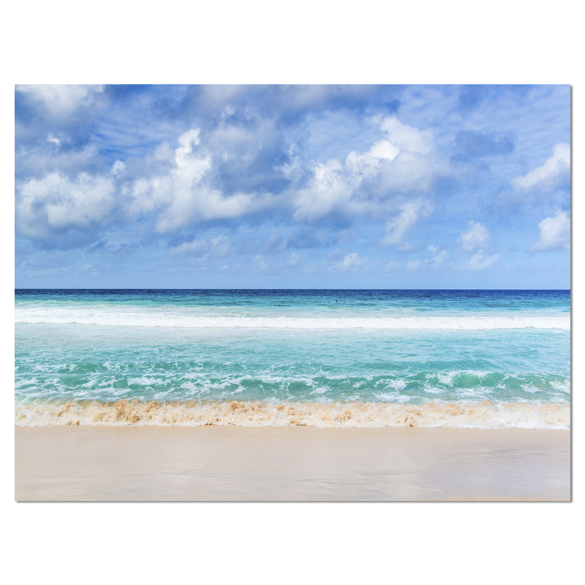 Designart 'Tranquil Beach under White Clouds ' Modern Seascape Canvas Artwork