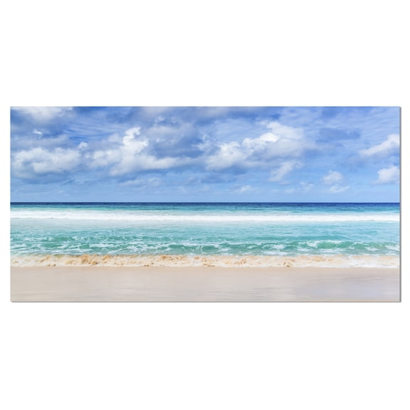 Designart 'Tranquil Beach under White Clouds ' Modern Seascape Canvas Artwork