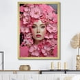 thumbnail image 1 of Designart "Tranquil Beauty Pink Floral Woman Portrait" Fashion Framed Wall Art - Glam Pink Woman Glam Entryway Framed Wall Art, 1 of 6