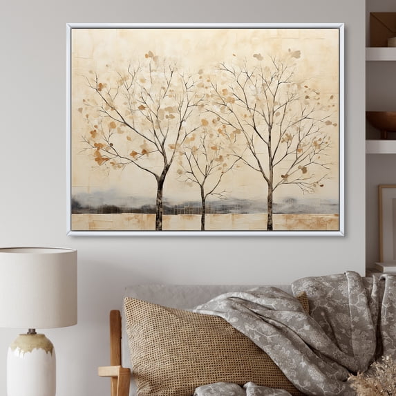 Designart "Tranquil Beige Trees V" Landscape Trees Floater Framed Canvas Wall Art