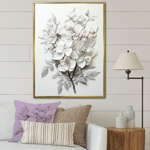 Designart "Tranquil Black And White Orchid I" Orchids Floater Framed Wall Decor