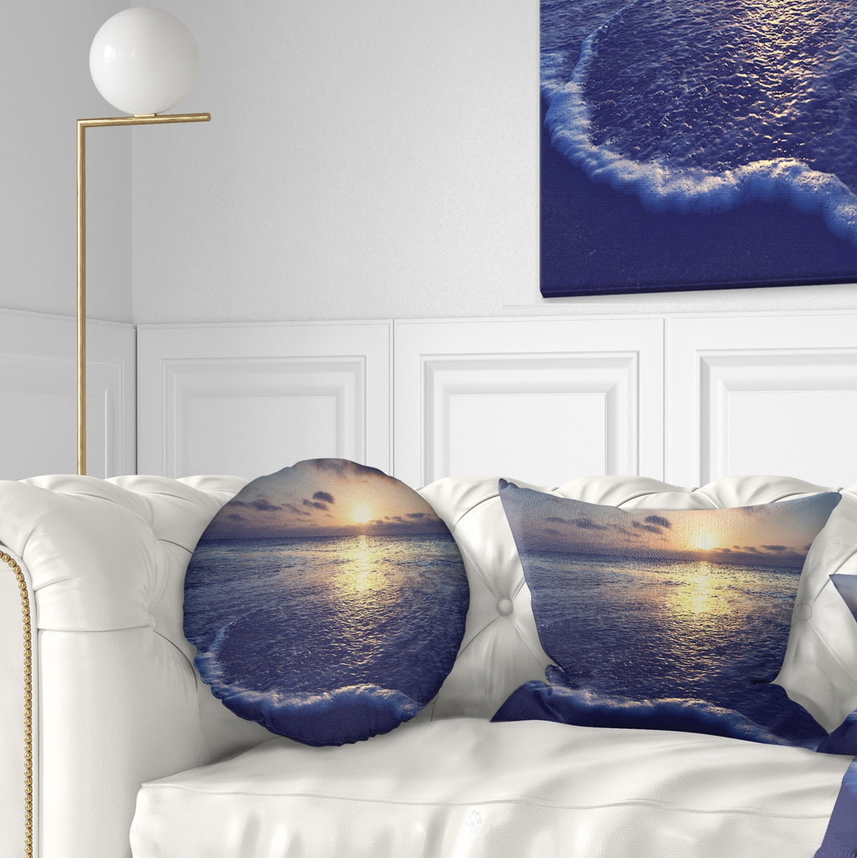 Designart Tranquil Blue Beach At Sunset - Seascape Throw Pillow - 12x20