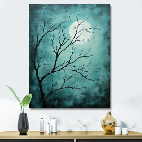 Designart "Tranquil Blue Moon II" Moon Wall Art Living Room