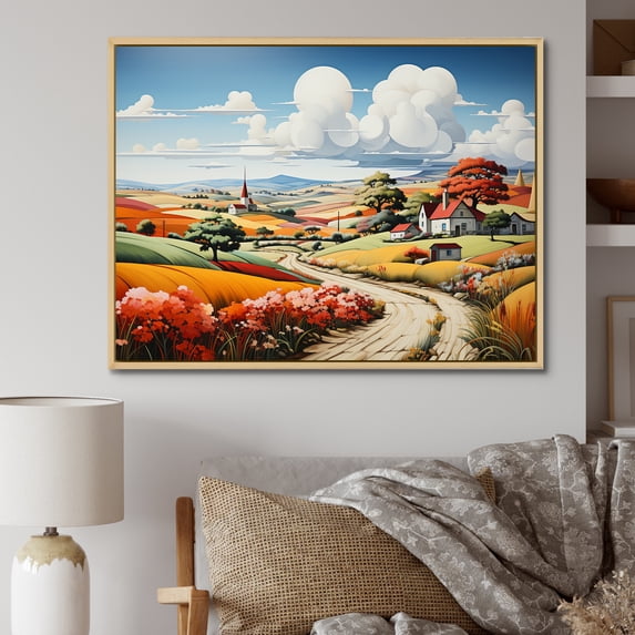 Designart "Tranquil Countryside Oasis" Farm Floater Framed Canvas Prints