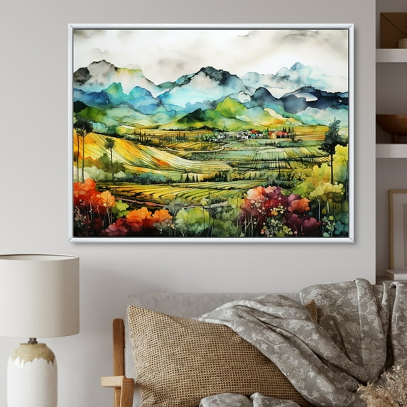 Designart "Tranquil Countryside Oasis III" Farm Floater Framed Wall Art Prints