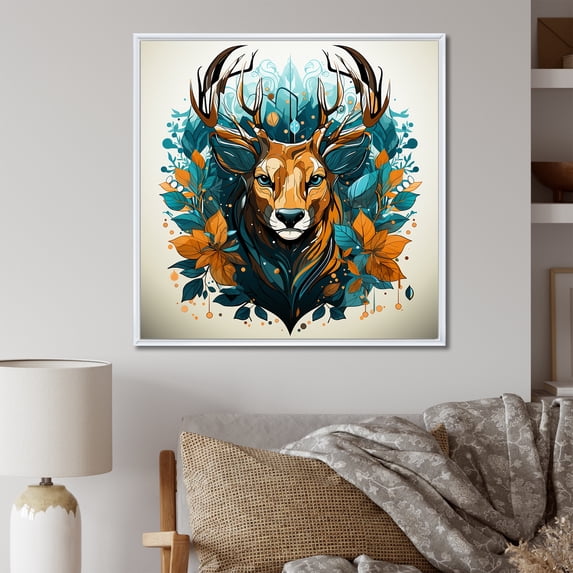 Designart "Tranquil Deer Grazing in Nature" Animals Framed Wall Art - Traditional Brown Deer Living Room Framed Canvas Art