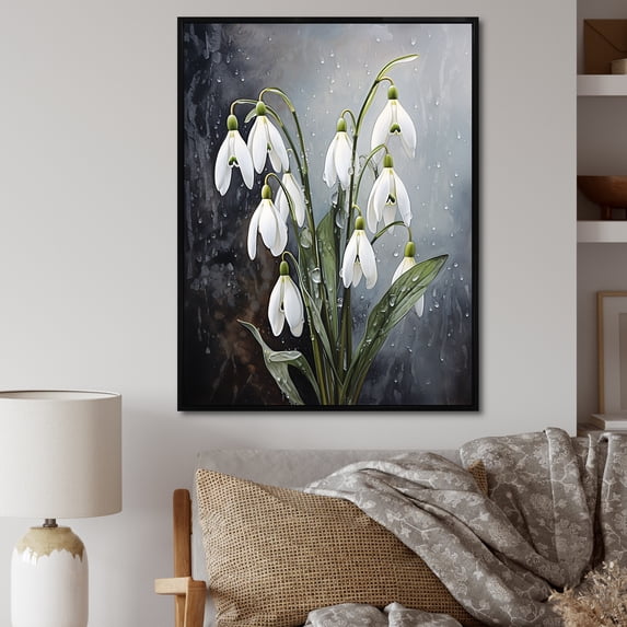 Designart "Tranquil Forest Snowdrop Photo" Snowdrops Floater Framed Canvas Prints