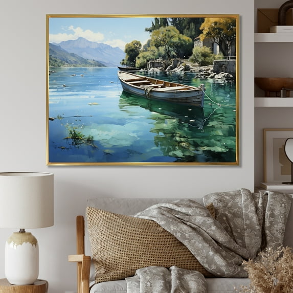 Designart "Tranquil French Riviera Calm Waters II" Landscapes Floater Framed Canvas Wall Art