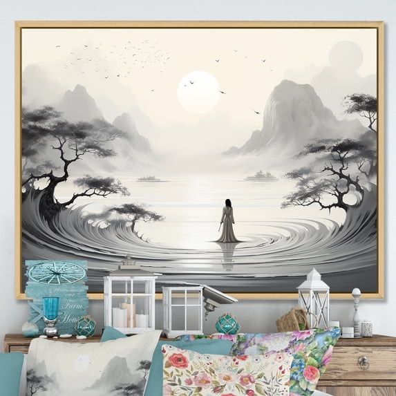 Designart "Tranquil Garden Retreat" Buddhism Floater Framed Canvas Art Print