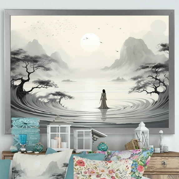 Designart "Tranquil Garden Retreat" Buddhism Picture Framed Canvas Art Print