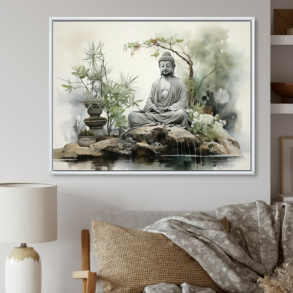 Designart "Tranquil Garden Retreat I" Buddhism Floater Framed Wall Art Prints