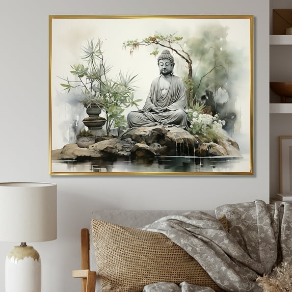 Designart "Tranquil Garden Retreat I" Buddhism Floater Framed Wall Art Prints