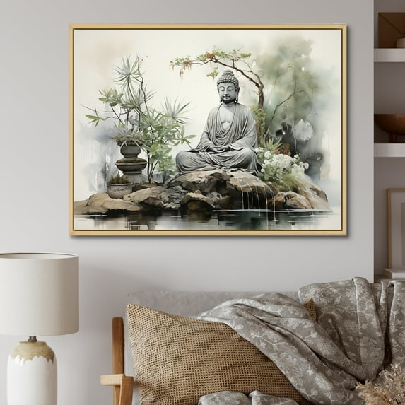 Designart "Tranquil Garden Retreat I" Buddhism Floater Framed Wall Art Prints