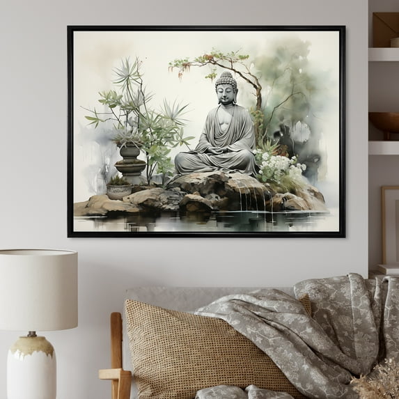 Designart "Tranquil Garden Retreat I" Buddhism Floater Framed Wall Art Prints