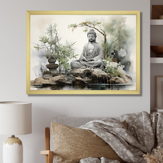 Designart "Tranquil Garden Retreat I" Buddhism Picture Framed Wall Art Prints