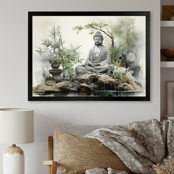 Designart "Tranquil Garden Retreat I" Buddhism Picture Framed Wall Art Prints