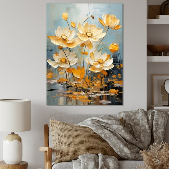 Designart "Tranquil Golden Pond Of Lotus I" Lotus Wall Art Prints