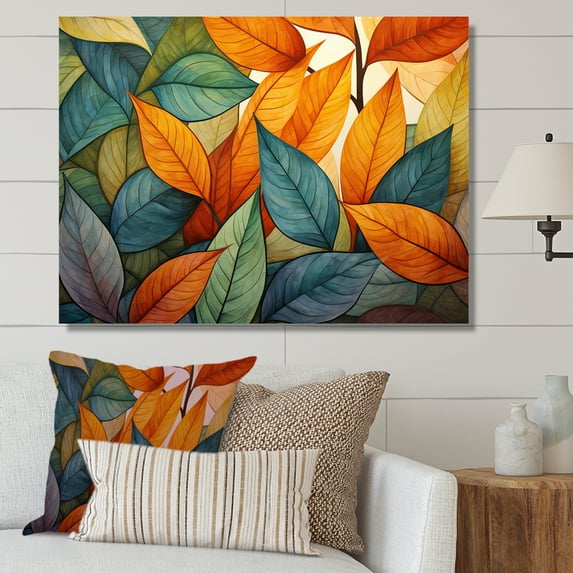 Designart "Tranquil Green And Yellow Leaves I" Leaves Canvas Art Print