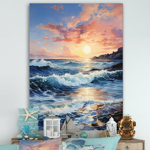 Designart "Tranquil Horizons At Beach Sunrise I" Ocean Wall Art Prints