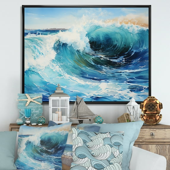 Designart "Tranquil Horizons At Beach Sunrise IV" Ocean Floater Framed Canvas Prints