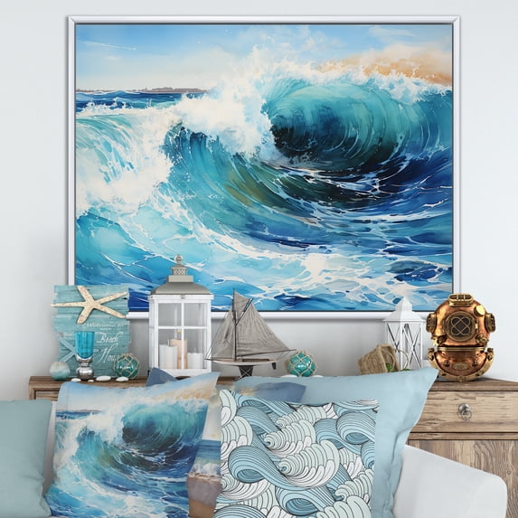 Designart "Tranquil Horizons At Beach Sunrise IV" Ocean Floater Framed Canvas Prints