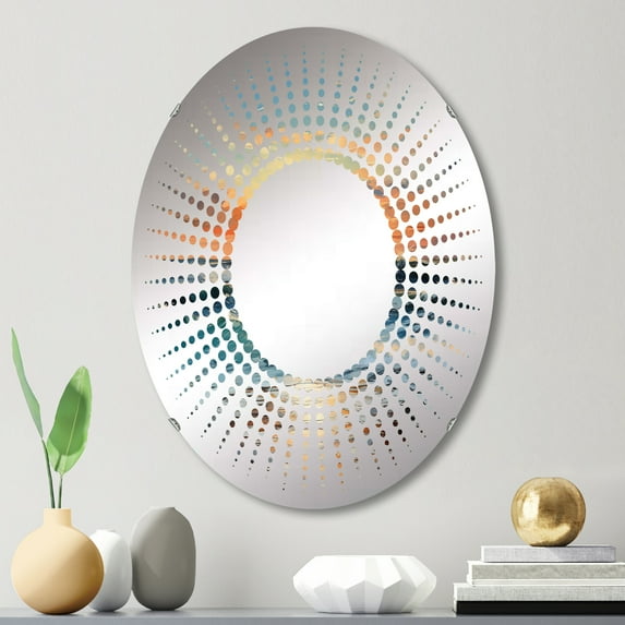Designart "Tranquil Horizons at Beach Sunrise II" Ocean Starburst Round Wall Mirror - Coastal Oval Printed Decorative Mirror - Multiple Color Options