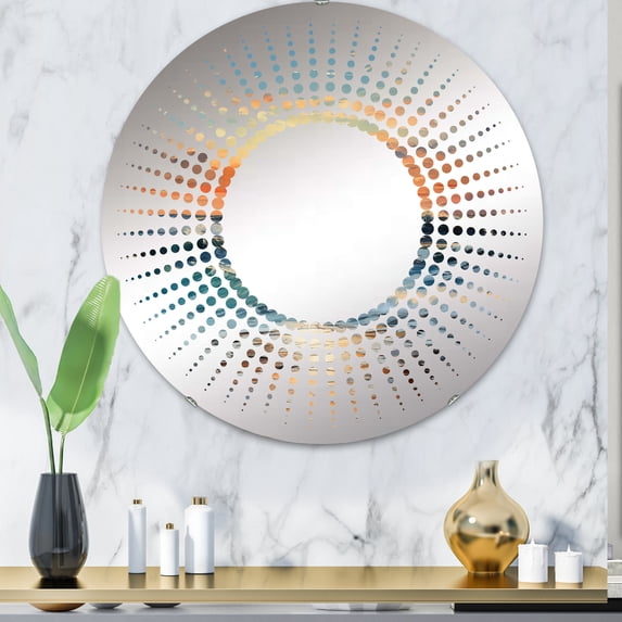 Designart "Tranquil Horizons at Beach Sunrise II" Ocean Starburst Round Wall Mirror - Coastal Oval Printed Decorative Mirror - Multiple Color Options