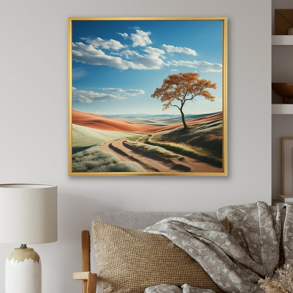 Designart "Tranquil Minimalism: Prairie Photography I" Minimalism Floater Framed Wall Art Living Room