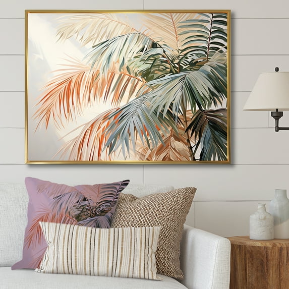 Designart "Tranquil Minimalist Tropical Palms I" Palms & Palm Trees Floater Framed Wall Decor