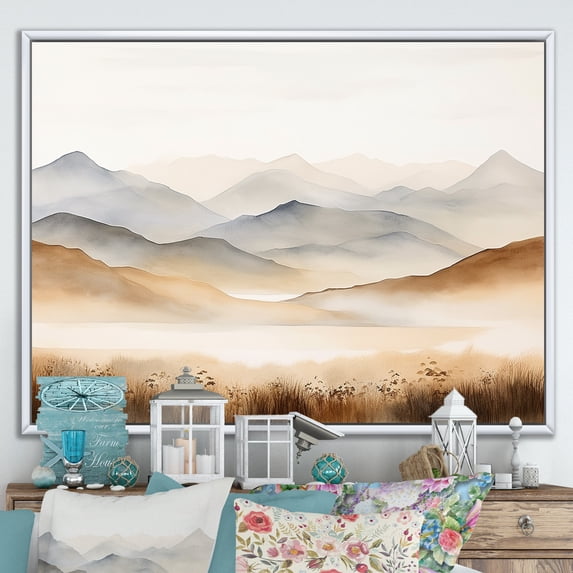 Designart "Tranquil Mountain Majesty II" Landscape Mountains Floater Framed Wall Art Living Room