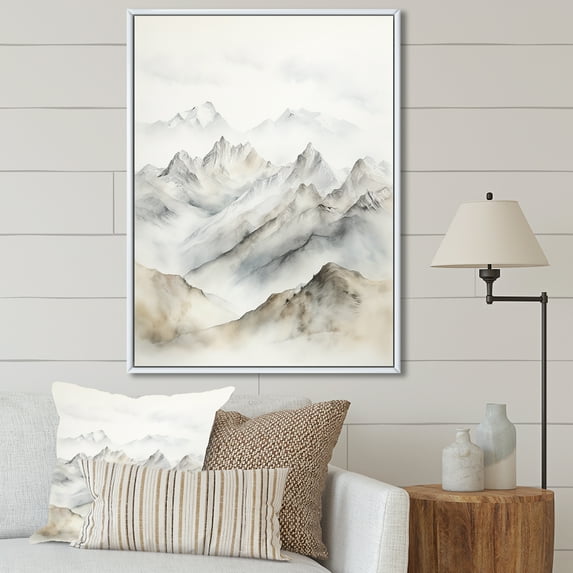 Designart "Tranquil Mountain Majesty IV" Landscape Mountains Floater Framed Canvas Prints