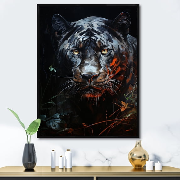 Designart "Tranquil Panther In The Moonlight" Animals Panther Floater Framed Wall Art Living Room