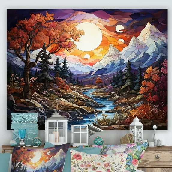 Designart "Tranquil Peak Combinations I" Landscape Mountains Wall Art Living Room