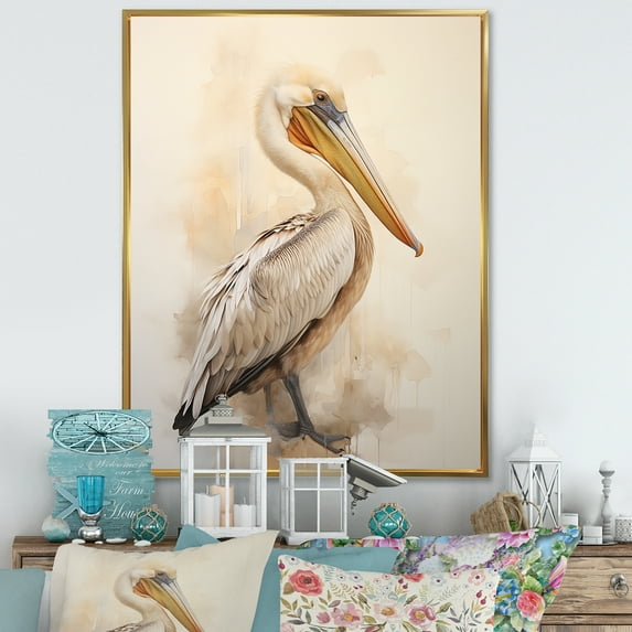 Designart "Tranquil Perch Of A Serene Pelican II" Pelican Floater Framed Canvas Prints