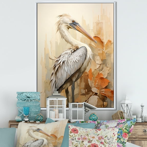 Designart "Tranquil Perch Of A Serene Pelican" Pelican Floater Framed Wall Art Living Room