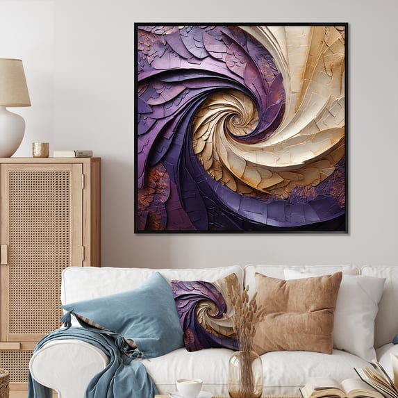 Designart "Tranquil Purple Pottery Spirals" Abstract Spirals Floater Framed Wall Art Living Room