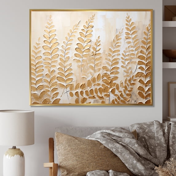 Designart "Tranquil Retreat Amongst The Gold Ferns" Ferns Floater Framed Canvas Art Print