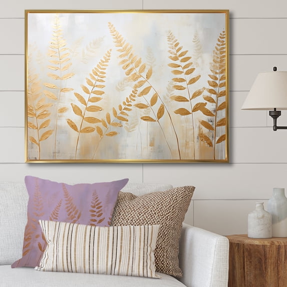 Designart "Tranquil Retreat Amongst The Gold Ferns IV" Ferns Floater Framed Wall Art Prints