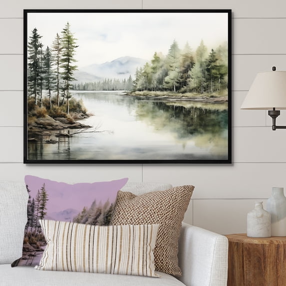 Designart "Tranquil Scandinavian Lakes" Landscape Lake River Floater Framed Wall Decor