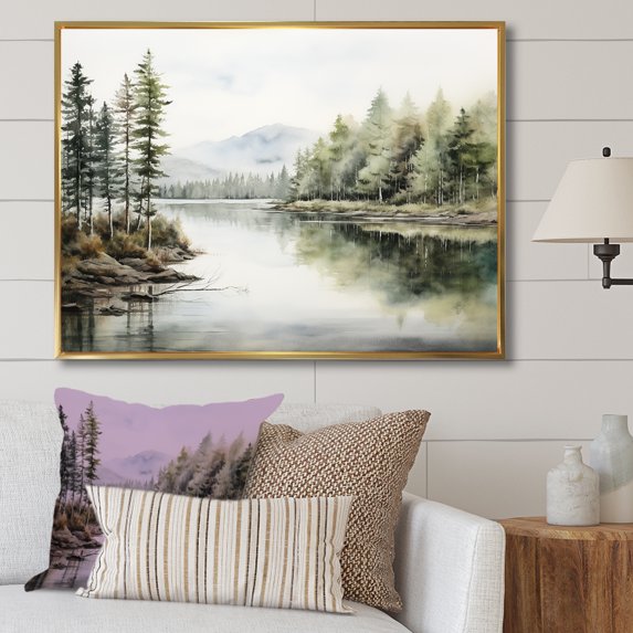 Designart "Tranquil Scandinavian Lakes" Landscape Lake River Floater Framed Wall Decor