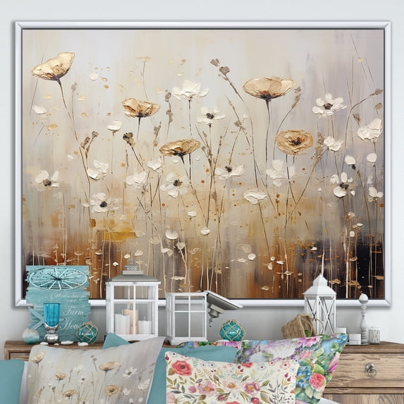 Designart "Tranquil Scene Of Wildflowers In Full Bloom I" Wildflowers Floater Framed Wall Art Prints