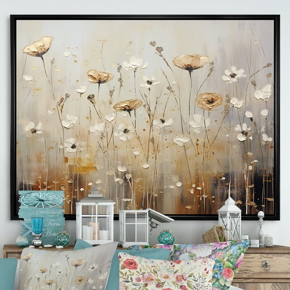 Designart "Tranquil Scene Of Wildflowers In Full Bloom I" Wildflowers Floater Framed Wall Art Prints