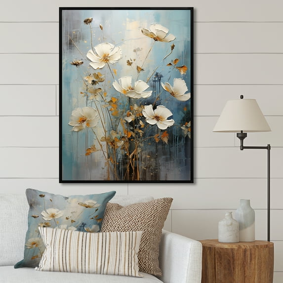 Designart "Tranquil Scene Of Wildflowers In Full Bloom III" Wildflowers Floater Framed Canvas Wall Art