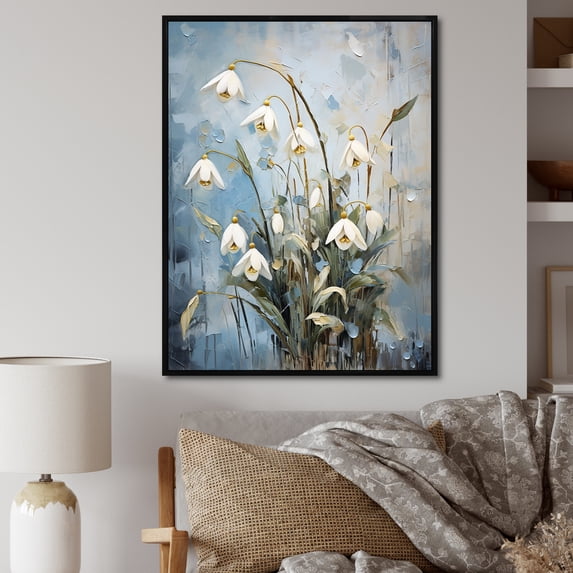 Designart "Tranquil Snowdrop Blend II" Snowdrops Floater Framed Canvas Prints