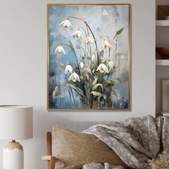 Designart "Tranquil Snowdrop Blend II" Snowdrops Floater Framed Canvas Prints