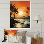 Designart "Tranquil Sunset In Tangerine Twilight In The Tropics I" Palms & Palm Trees Floater Framed Wall Decor