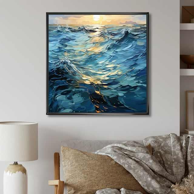 Designart "Tranquil Sunset Ripples I" Landscape Lake River Floater Framed Wall Decor