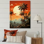 Designart "Tranquil Tangerine Twilight In The Tropics" Palms & Palm Trees Wall Art Living Room