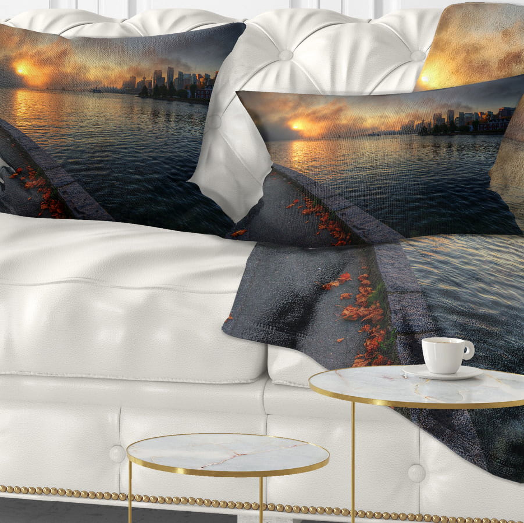 Designart Tranquil Vancouver Downtown View - Landscape Printed Throw Pillow - 12x20